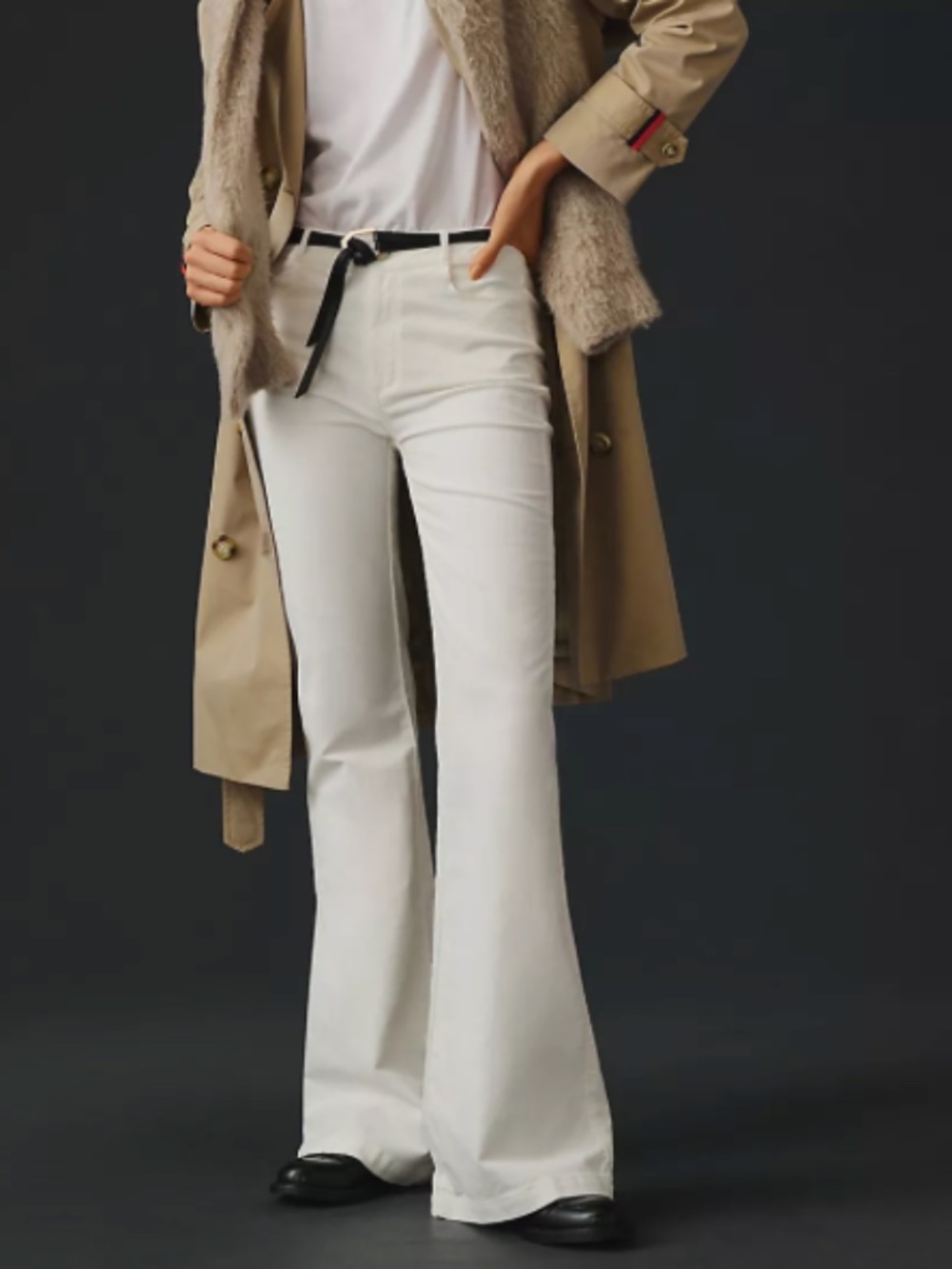 Paige Genevieve White Ecru Corduroy Flare Jeans Sz 28